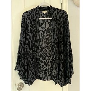 Umgee Animal Print Cardigan Women's Medium Open Front Kimono Sleeves Retro Mod